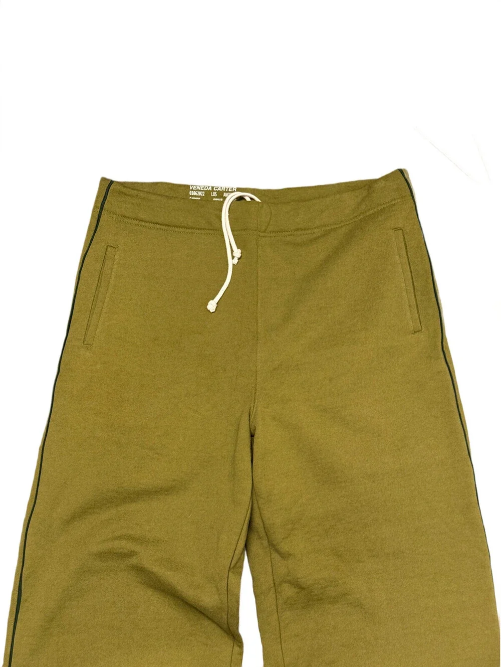 Veneda Carter Los Angeles Green Wide leg Sweat pants Drawstring Cotton M/L x35